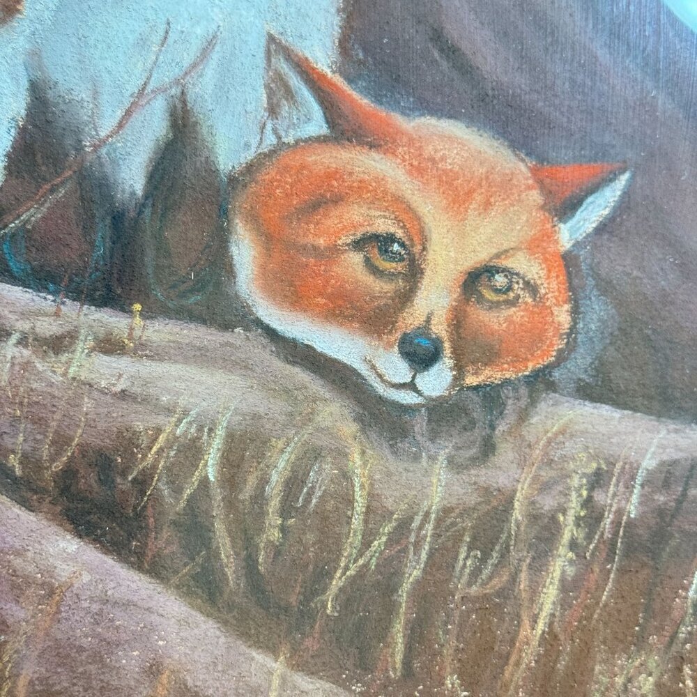 Vintage Unique Framed Fox Family Original Painting Artwork 22"x 25" - Picture 6 of 16